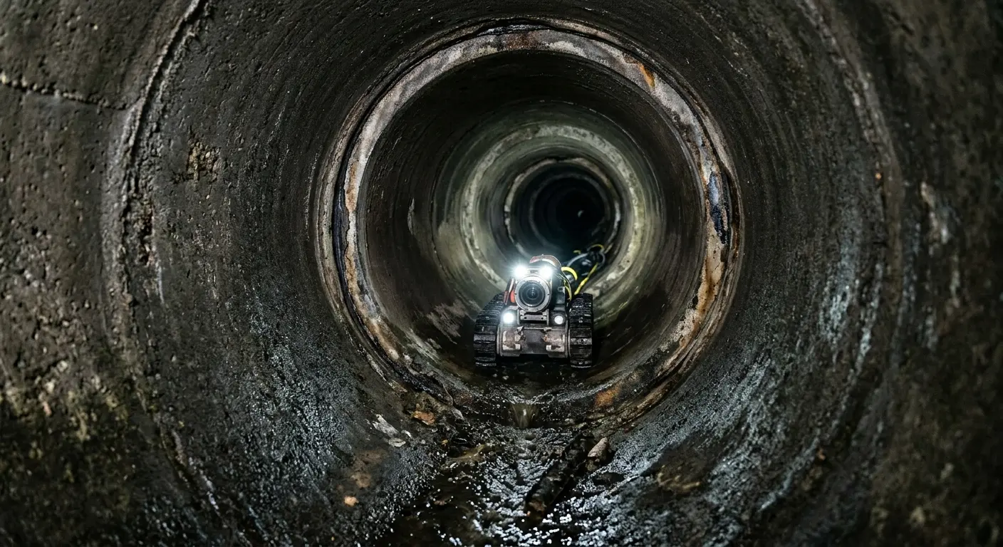 Robotic sewer camera inspecting pipe interior for Sewer Line Repair in Schodack