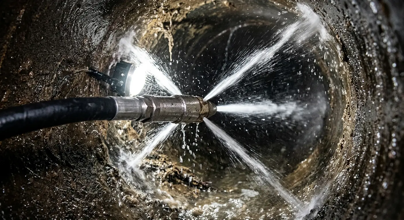 High-pressure hydro jetting nozzle cleaning sewer pipe for Trenchless Sewer Repair in Schodack